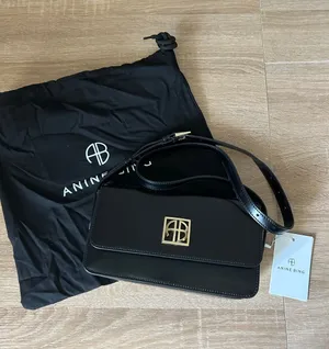 Anine Bing Black Leather Shoulder Bag with Gold Emblem thumbnail 1