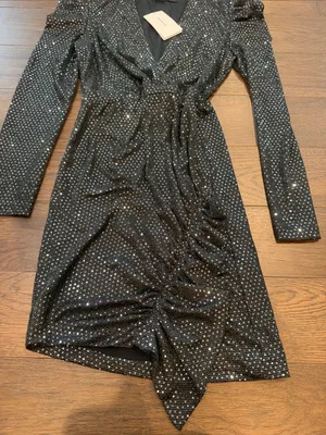 o.p.t Black Sparkle Long-Sleeve Wrap Mini Dress Size Small NWT - C61-025 thumbnail 6