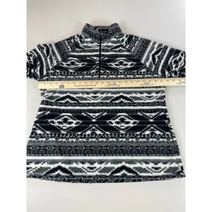 Eddie Bauer Fleece Pullover Size XL Black White Aztec Geometric Quarter Zip thumbnail 4