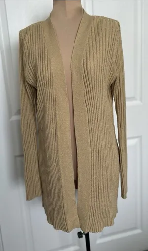 Mossimo Collarless Long Sleeve Open front Rib Knit Cardigan Gold Size S thumbnail 1