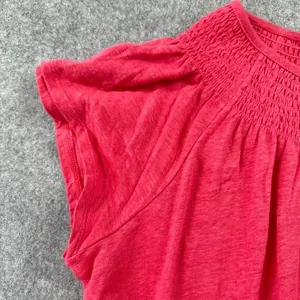 Garnet Hill Size‎ Large Pink 100% Organic Linen Smocked Neck Flutter Sleeve Top thumbnail 4