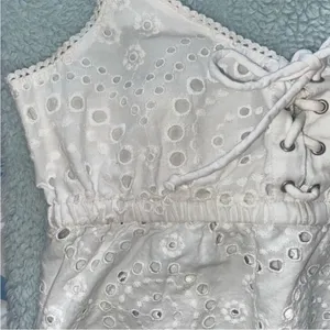 Aerie White Lace Up Eyelet Crop Cami Top thumbnail 2