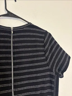 Madewell Black Striped Short-Sleeve Mini Dress Large thumbnail 6