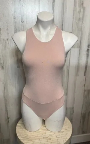 Forever 21 Blush Pink Ribbed Bodysuit Womens Size Small S High Neck Tank Leotard thumbnail 1