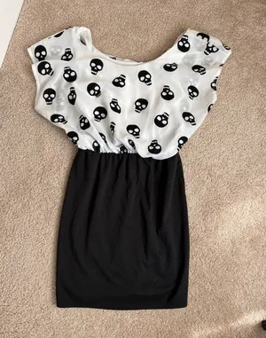 Pinc Skull Print Colorblock Mini Dress. Size Small thumbnail 1