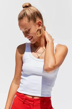 Urban Outfitters White Ribbed Knit Cropped Tank Top thumbnail 1
