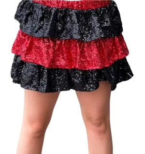 Fantastic Fawn Sequin‎ Tiered Mini Skirt Shorts Red Black Game Day Football NWT thumbnail 1