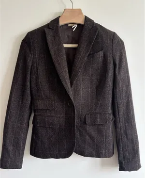 Max Studio Women’s 100% Pure Cashmere Plaid Blazer Jacket Brown Size 0 thumbnail 1