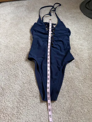 Aerie Navy Blue Lace Up Deep Plunge One Piece Swimsuit. Size Small thumbnail 7