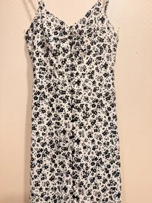 Zara Black White Floral Button Front Spaghetti Strap Midi Slip Dress Size XS thumbnail 9