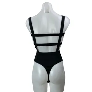 Superdown Camille Black Mesh Sleeveless Square Neck Strappy Back Bodysuit Size S thumbnail 3