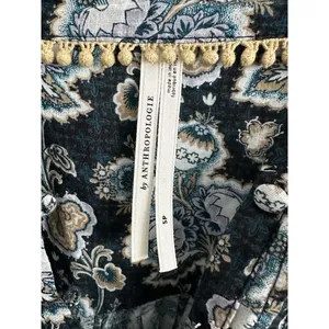 Anthropologie Floral Cotton Peasant Blouse Small Blue/Green thumbnail 6