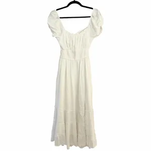 HOLLISTER Maxi Ruffled Puff Short Sleeve White Dress Sz M thumbnail 3