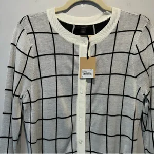 NWT Halogen Contemporary Plaid Checkered Stretch Button Down Cardigan Sweater Md thumbnail 4