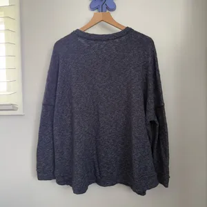 Free People Medium Henley Pullover Heather Navy Oversized Relaxed Lounge thumbnail 4