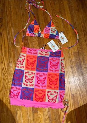 NWT Easy Tiger Butterfly Bikini Mesh Skirt Set S/M Ibiza thumbnail 1