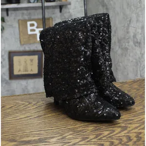 NWT a new day Womens Abba Sequin Foldover Tall Boots 91636693 Black 6M thumbnail 5