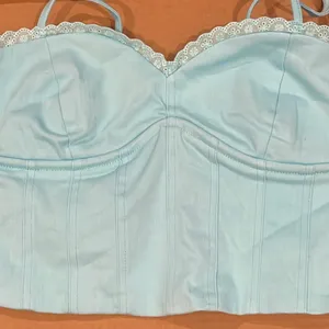 NWT tiger mist tigermist lace trim corset boning detail crop tank top cyan xs thumbnail 2