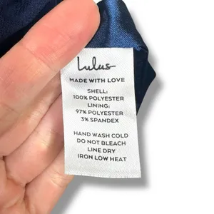 NEW Lulus Feeling Elegant Navy Blue Lace-Up Back Slit Chiffon Maxi Dress Medium thumbnail 11