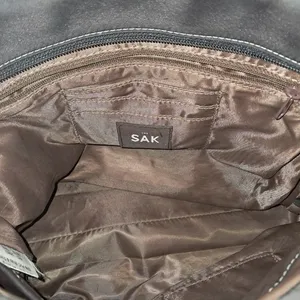 The Sak Brown Crochet Tote Shoulder Bag Faux Leather Trim & Double Straps thumbnail 3