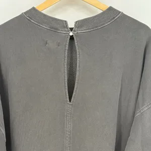 Aerie Lace Ribbon Bow Sweatshirt Charcoal Gray Oversized Keyhole Back Medium thumbnail 6