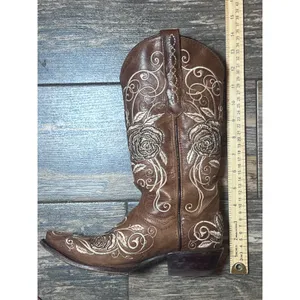 Wildflowers Bluebonnet Size 6 Brown Leather Rose Embroidered Cowboy Boots‎ Rodeo thumbnail 5