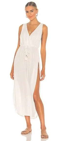 L*SPACE Cream Kenzie Dress Cover up Open‎ Sides Midi Size Large thumbnail 1