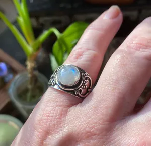 Moonstone Sterling Silver Wide Band Ring Size 7.5 thumbnail 4