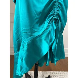 Do + Be Bow Tie Dress Teal Green Satin Mutton Sleeve Midi M thumbnail 6