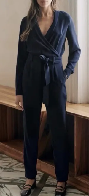 Sézane Heaven Long Sleeve Navy Jumpsuit, Size 34/US 2 thumbnail 1