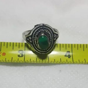 Natural Green Onyx 925 Silver Gemstone Ring Size 8 thumbnail 3