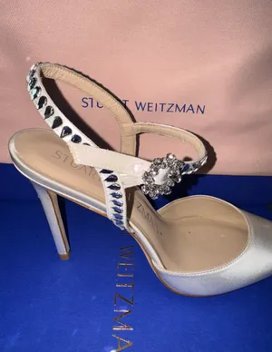 Stuart Weitzman White Satin Embellished Heels size 7.5 thumbnail 4