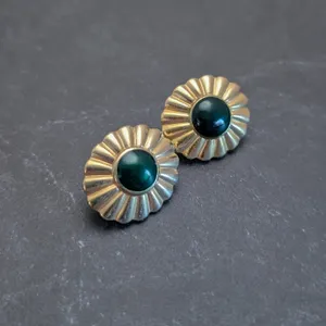 Vintage Clip On Earrings Elegant Glam Dark Green with Gold Tone Statement Halo thumbnail 4