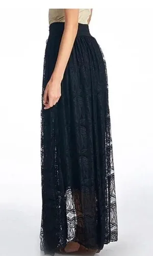 🆕Black Bohemian Swirl Lace-Up Maxi Skirt OS🆕 thumbnail 2