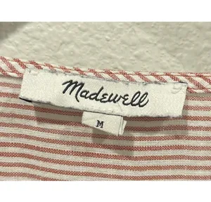 Madewell V-Neck Button-Back in Strip Short Sleeve Red White Blouse thumbnail 4