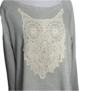 Miss Me Sweater Gray Pullover Long Sleeve Sweat Shirt Owl Knit Womens Large thumbnail 2