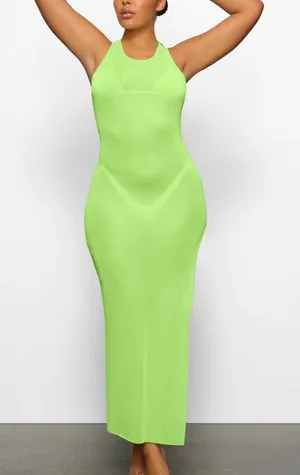 SKIMS Neon Green Sheer Mesh Maxi Dress Swim Coverup Women’s Size Large thumbnail 1