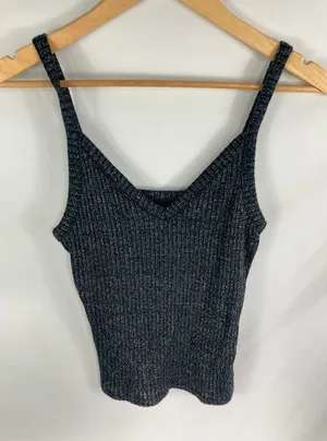 American Eagle Soft & Sexy Silver Black Ribbed Tank Size Large thumbnail 1