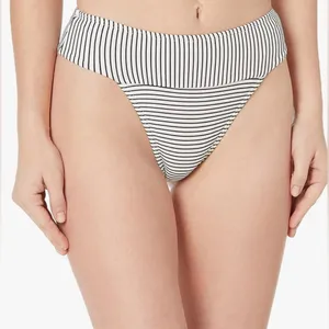Roxy Quicksilver $45 Medium Bikini Bottoms Striped Black‎ White Beach Swim thumbnail 1