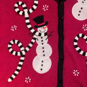 Mandal‎ Bay Womens Large Christmas Holiday Snowman Cardigan Sweater Festive Top thumbnail 6