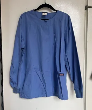 Cherokee Workwear Blue Long Sleeve Snap Button Up Scrub Top Woman’s Size XS thumbnail 1