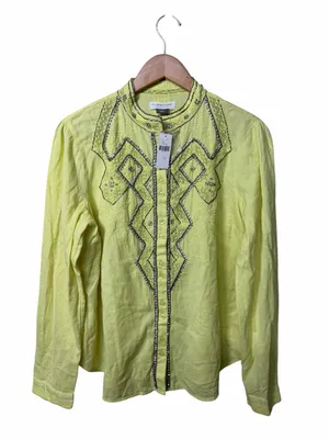 New Pilcro Anthropologie Nayeli Beaded Buttondown Top Chartreuse Size Large thumbnail 2