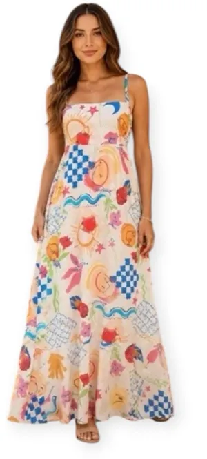 Paper Heart Colorful Celestial Open Back Abstract Maxi Dress Size Small thumbnail 1