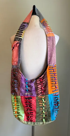 Patchwork Boho Hobo Cotton Multicolor whimsigoth grunge distressed colorful y2k Green thumbnail 1