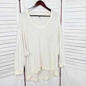 Free People Take It Off‎ Sweatshirt Inside Out Raglan Slouchy Ivory XS thumbnail 8