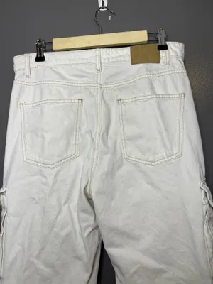 Cotton On Cargo Wide Leg Jeans Womens 10 White Light Wash Relaxed Denim thumbnail 7