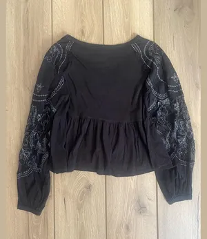 free people embroidered penny tee ruffle sheer long sleeve blouse thumbnail 7
