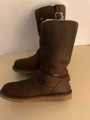 UGG women Brown Leather Shearling biker moto Boots US 6 thumbnail 11