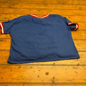 Hollister Blue Cropped T Shirt Ringer Tee Red White Stripes‎ Women's Medium thumbnail 4