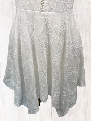 ALTAR’D STATE Embroidered 100% Cotton Asymmetric Fit & Flare White Dress,‎ Large thumbnail 3
